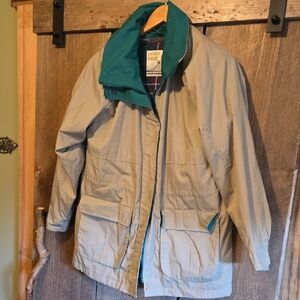 London Fog Women's Tan Jacket with Green Accents